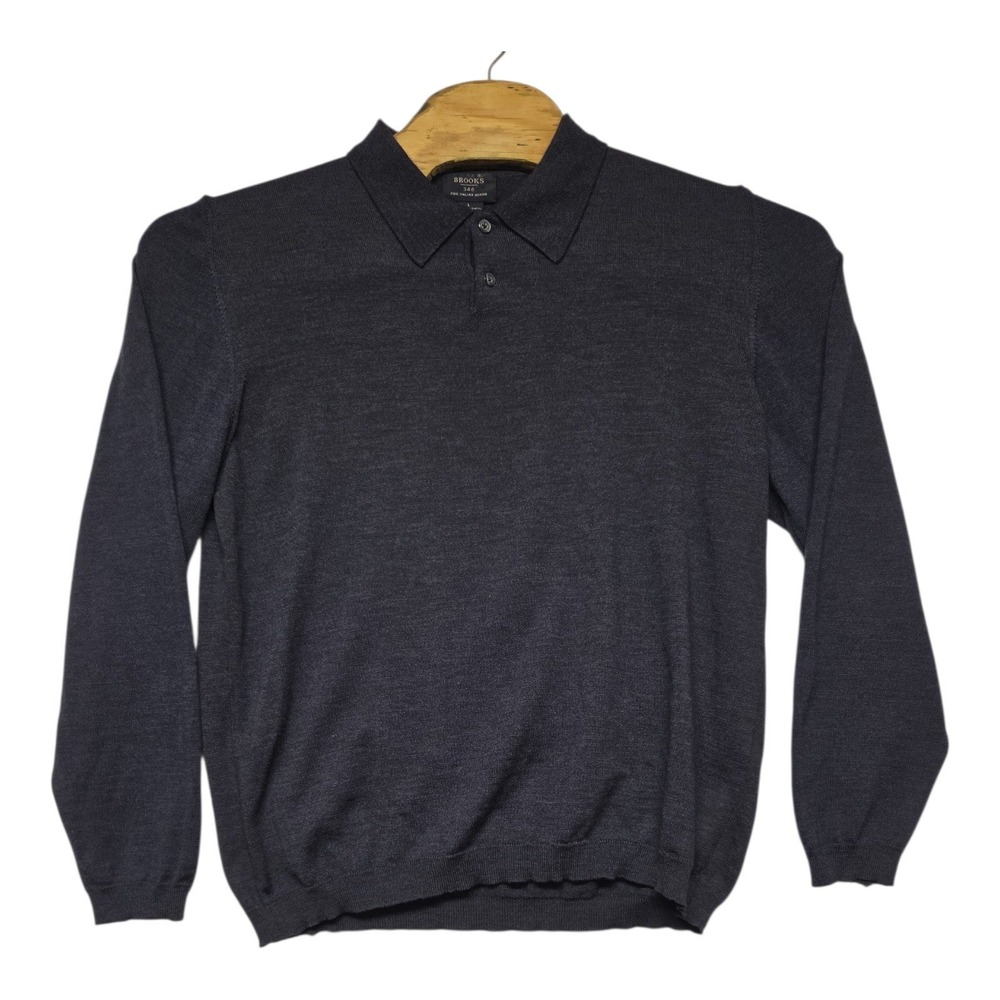 Brooks Brothers 346 Mens Charcoal Grey Italian Merino Wool Polo Sweater Large